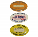 1955 (x2) & 1957 Colonial Invitational Tournament Badges - Club Member, Member, & Press/Radio