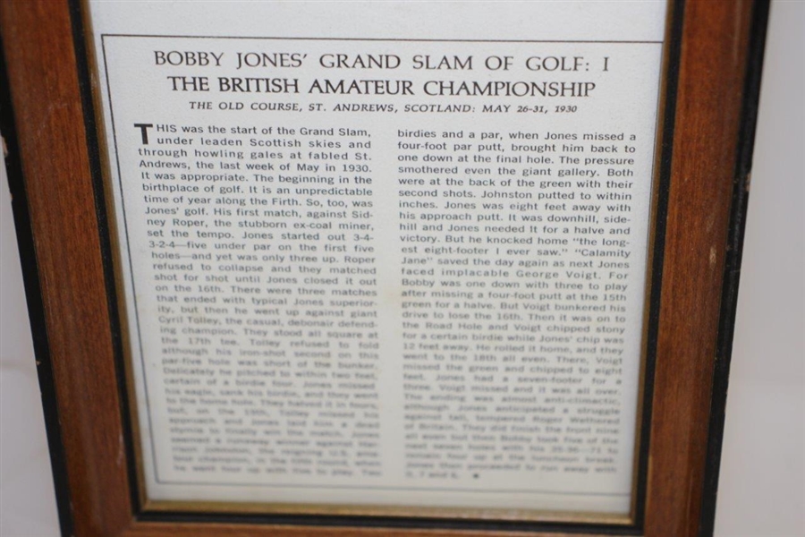 Bobby Jones Grand Slam of Golf - Tournament Synopses Framed Presentation