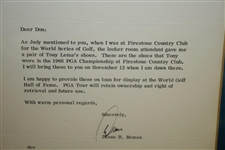 Deane Beman's Letter Gifting Tony Lema's 1966 PGA Championship Shoes to The Hall of Fame