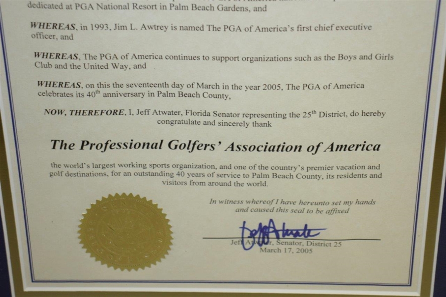 2005 Proclamation By Florida State Senator Jeff Atwater Regarding The PGA Of America
