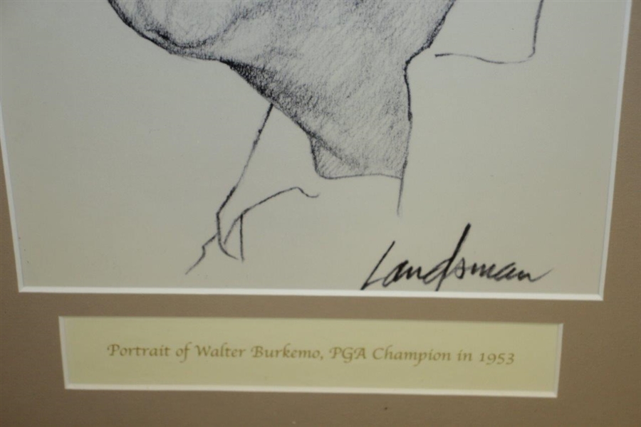 Charcoal On Paper Portrait of 1953 PGA Champion Walter Burkemo by Landsman