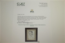 Charcoal On Paper Portrait of 1953 PGA Champion Walter Burkemo by Landsman