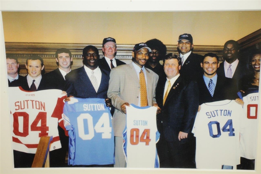 2004 Ryder Cup Captain Hal Sutton Presented With Detroit Sports Team Jerseys Photo