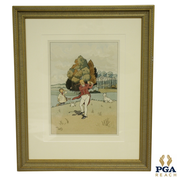 Two Men Playing Golf w/ Dog Print by Harry Eliott