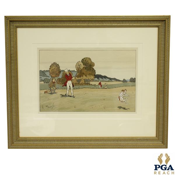 Two Golfers & Caddies w/ Dog Print by Harry Eliott
