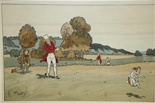 Two Golfers & Caddies w/ Dog Print by Harry Eliott