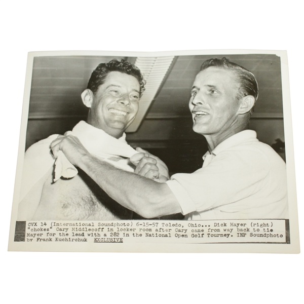1957 Cary Middlecoff & Dick Mayer 1957 US Open Prior to Playoff Wire Photo