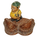 Vintage Wood Carved Caddy/Golfer with Dual Ashtray/Pipe Holders