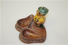 Vintage Wood Carved Caddy/Golfer with Dual Ashtray/Pipe Holders