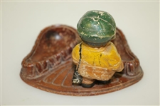Vintage Wood Carved Caddy/Golfer with Dual Ashtray/Pipe Holders