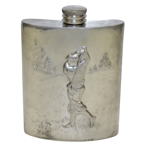Classic Golfer Themed Alchemy Pewter Flask - Sheffield England 