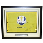 Rory McIlroy, Henrik Stenson, & Justin Rose Signed 2016 Ryder Cup Flag - Framed JSA #S10940