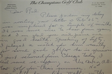Jimmy Demaret 1962 Handwritten Letter on Champions GC Letterhead to Rod Munday JSA ALOA