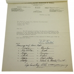 Bobby Jones Signed Handwritten 1933 Ryder Cup Team Members Endorsement Form FULL JSA #BB52086