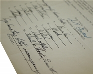 Bobby Jones Signed Handwritten 1933 Ryder Cup Team Members Endorsement Form FULL JSA #BB52086