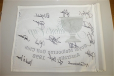 Complete Team Signed 1998 The President's Cup at Royal Melbourne Course Flag JSA ALOA