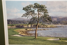 18th at Pebble Beach Golf Links Print Signed by Artist Linda Hartaugh JSA ALOA