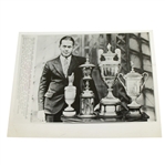 Bobby Jones 1970 Wire Photo with Grand Slam Trophies