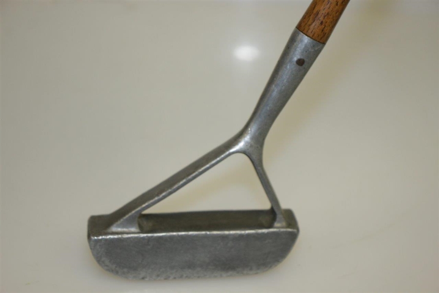 Otto Hackbarth 1915 Forked Hosel Hickory Putter PAT. 687589 with Brass Sole Insert