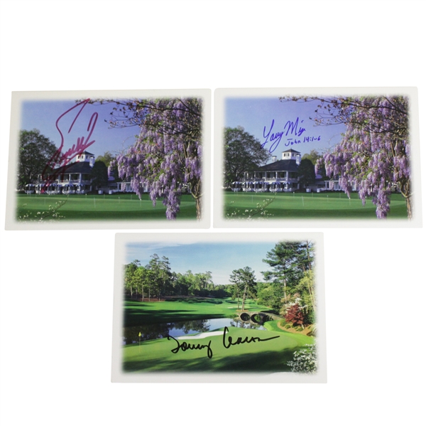 Fuzzy Zoeller, Larry Mize, & Tommy Aaron Signed Augusta National Greeting Cards JSA ALAO