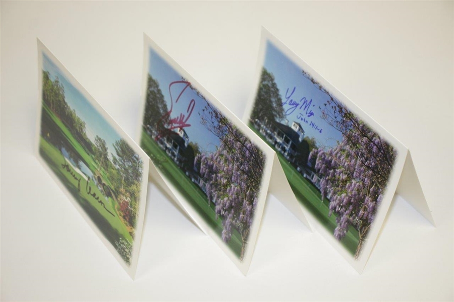 Fuzzy Zoeller, Larry Mize, & Tommy Aaron Signed Augusta National Greeting Cards JSA ALAO
