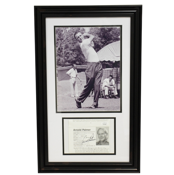 Arnold Palmer Signed Accolades Page with Framed Classic Pose Photo JSA #FF1607