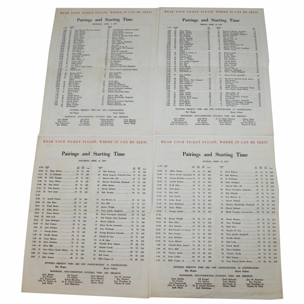 1970 Masters Thursday-Sunday Pairing Sheets
