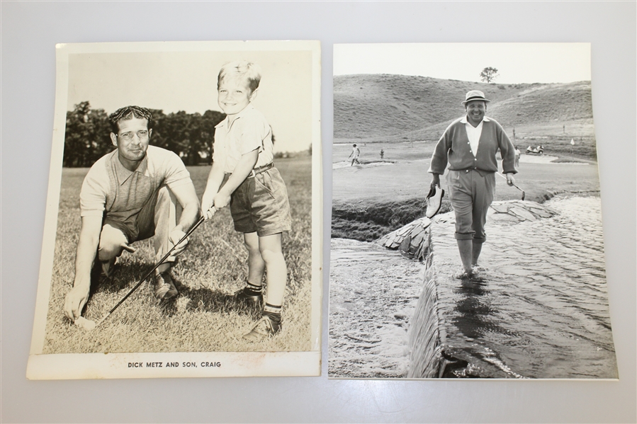 Four Photos - Betsy Rawls, Dick Metz & Son Craig, Unknown Signed Photo, & Walking Through Water