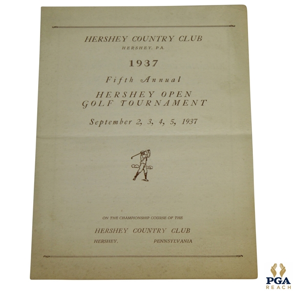 1937 Hershey Open Golf Tournament Program at Hershey Country Club - H.G. Picard Winner