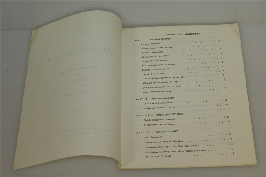 1967 Masters Tournament Scoring Records & Statistics Booklet Compiled by Bill Inglish