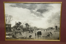 Black & White Dutch Golf Print Framed & Matted