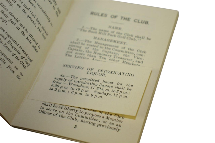 1930 Bush Hill Park Golf Club Rules & Bye-Laws Booklet