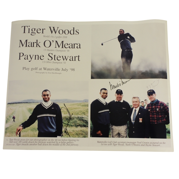 Tiger Woods, Payne Stewart & Mark O' Meara Signed 1998 Waterville Golf Links Poster JSA ALOA