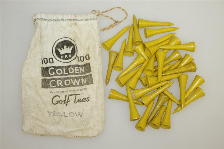 Vintage Pro Golden Crown Yellow Golf Tees Canvas Tee Bag with Tees - Crist Collection