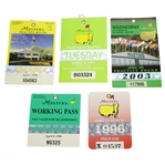 Five Masters Tickets/Badges - 1996, 1997, 1998(x2), & 2003