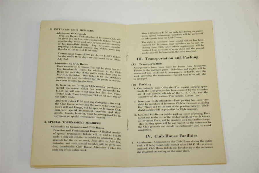 1931 National Open Golf Tournament at Inverness Club Rules & Regulations Pamphlet