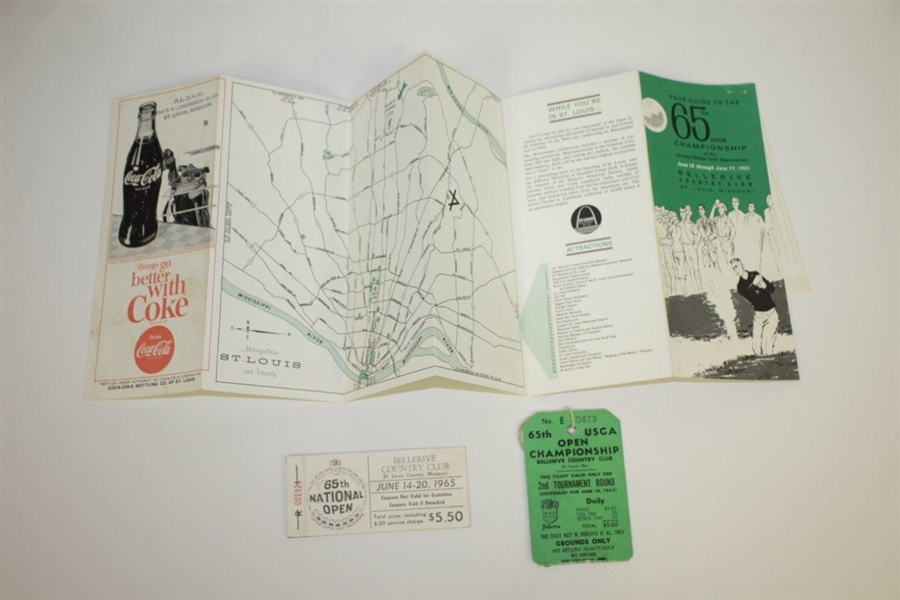 1965 US Open at Bellerive Country Club Guide, 2nd Day Ticket, & Series