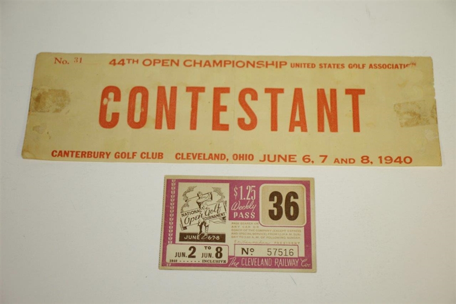 1940 US Open at Canterbury Booklet, Contestant Panel/Sticker, & Series Train Pass
