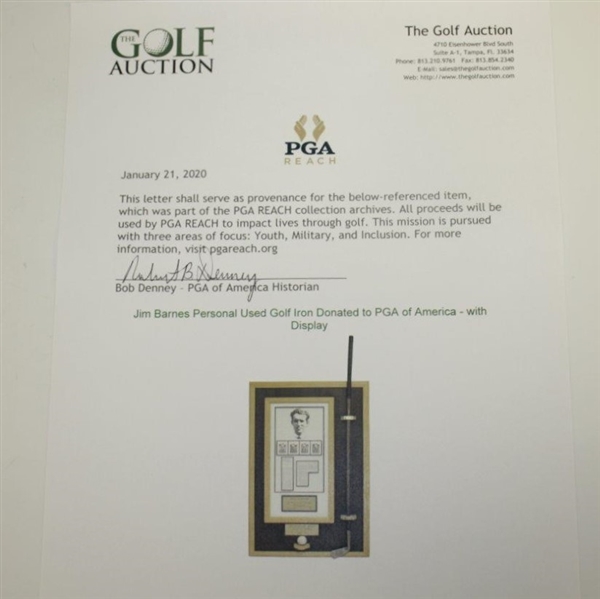 Jim Barnes Personal Used Golf Iron Donated to PGA of America - with Display