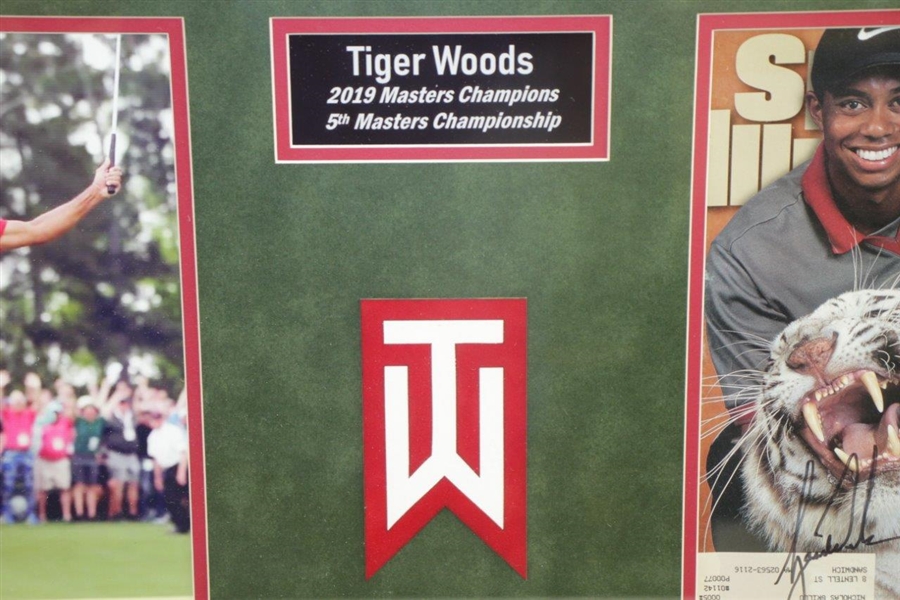 Tiger Woods Signed SI, Custom Painted 2019 Masters Flag, & Photo Framed Display FULL JSA