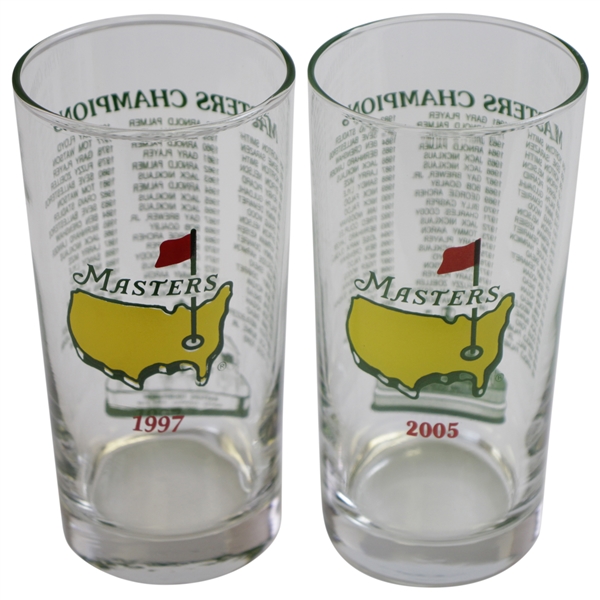 1997 & 2005 Masters Tournament Commemorative Champions Glasses - Woods Wins