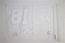 Bubba Watson & Dustin Johnson Signed 2016 Rio Olympics Golf Flag JSA ALOA
