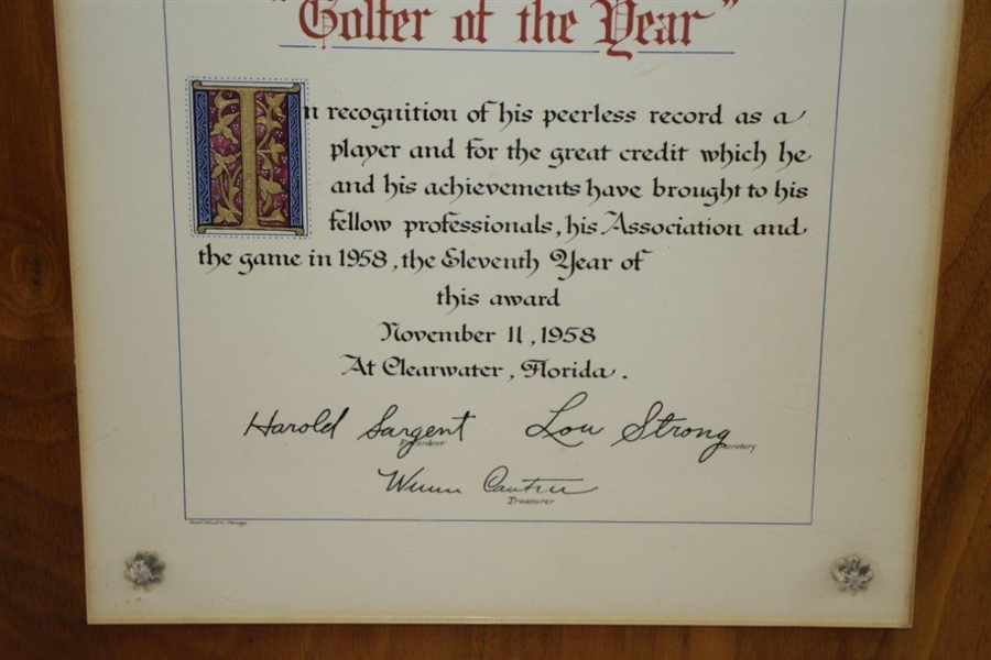 PGA Outstanding Professional Golfer of the Year to Dow Finsterwald - November 11, 1958