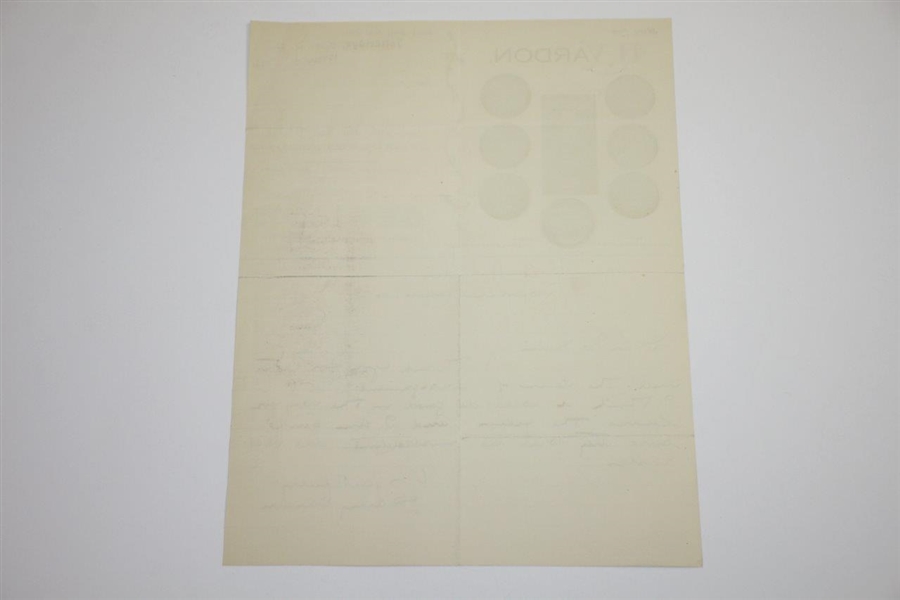 Harry Vardon Signed & Handwritten Note on Letterhead - May 8th, 1931 FULL JSA #BB52985