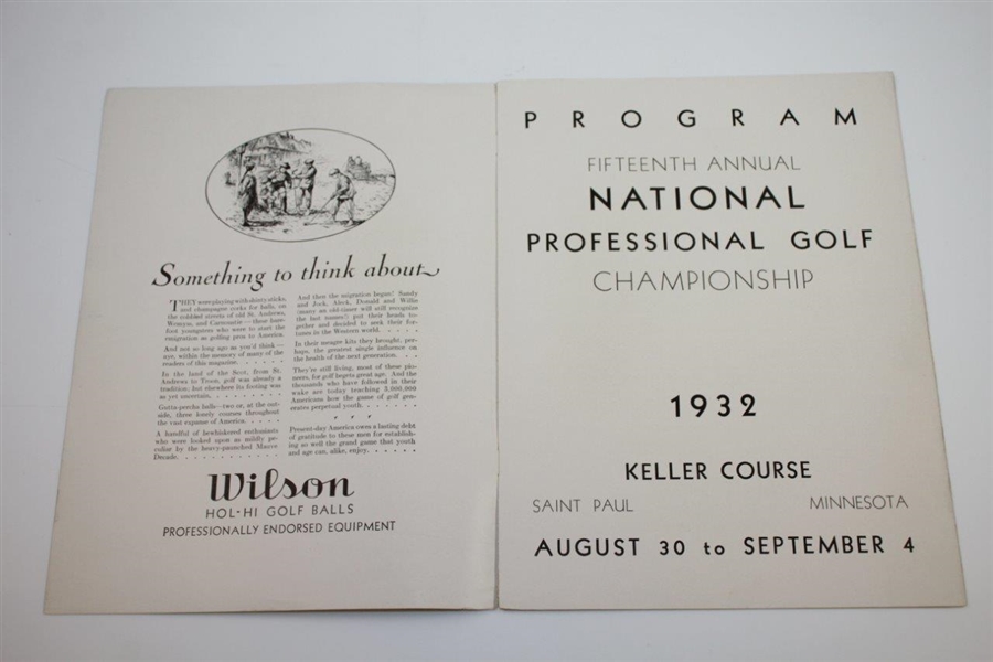 1932 PGA Championship at Keller Course GC Program - Olin Dutra Winner