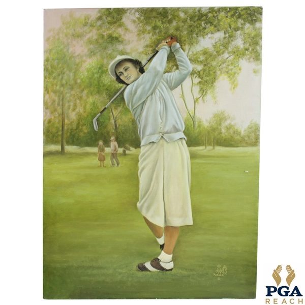 1974 Babe Didrikson Zaharias Oil On Canvas Painting Signed by Artist Betty Magner