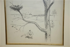 Undated Pen And Ink On Board Signed by Artist CF Lester - Framed