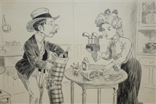 1902 Pen And Ink On Board Magazine Illustration Signed by Artist L.M. Glakens - Framed