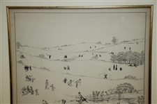 Original Pen and Ink on Board Golf Signed by Artist Jack Sears - Framed