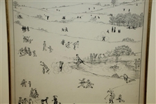 Original Pen and Ink on Board Golf Signed by Artist Jack Sears - Framed